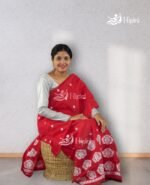 red coloure mix cotton mekhela sador