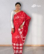 red coloure mix cotton mekhela sador