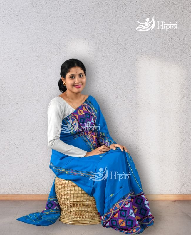 blue coloure garo design missing mekhela sador