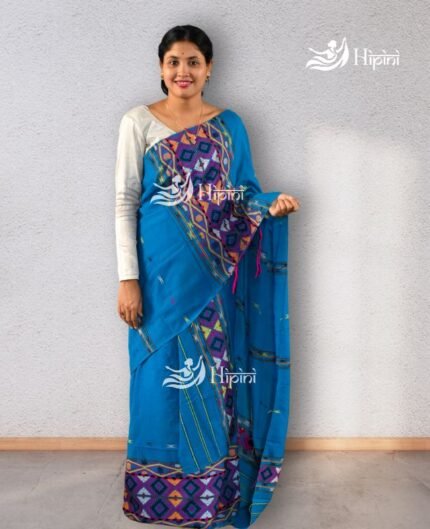 blue coloure garo design missing mekhela sador